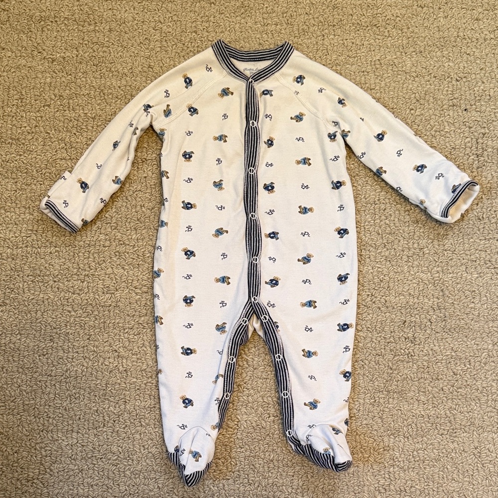 Ralph Lauren Cream Footed One-Piece with polo bears